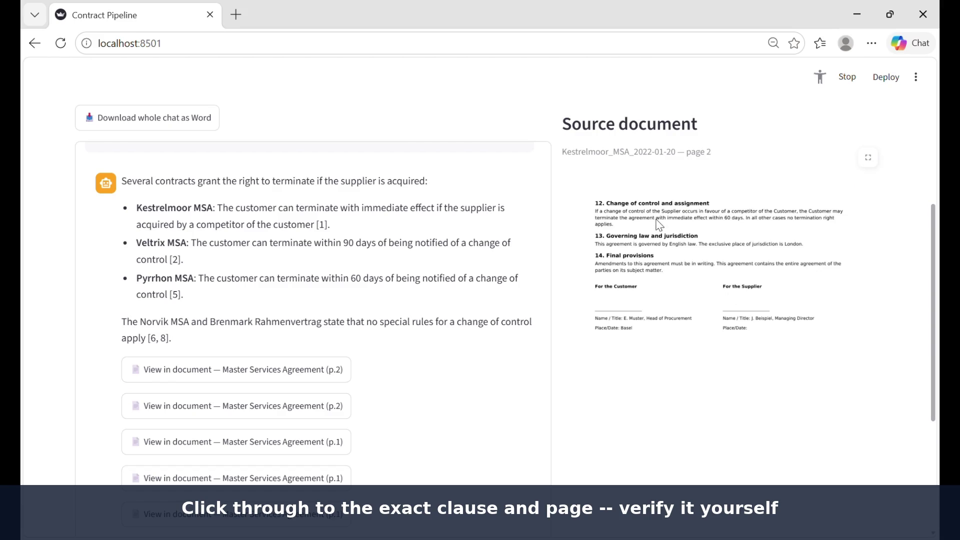 Answer shown next to the highlighted source clause